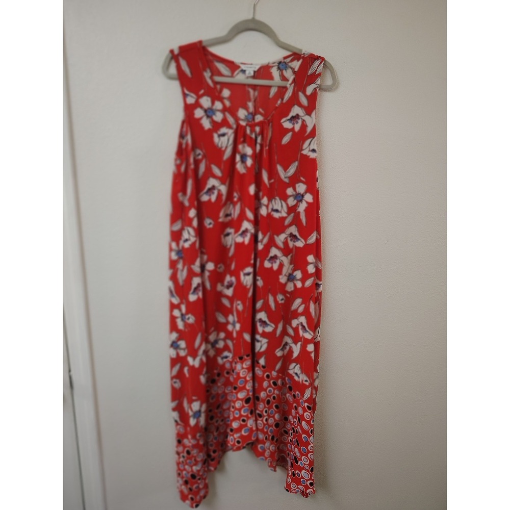 Closetrix Womens XL Red Floral Geometric‎ Mixed Print Sleeveless Midi Dress